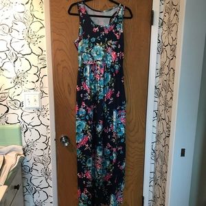 Floral full length racerback dress with pockets